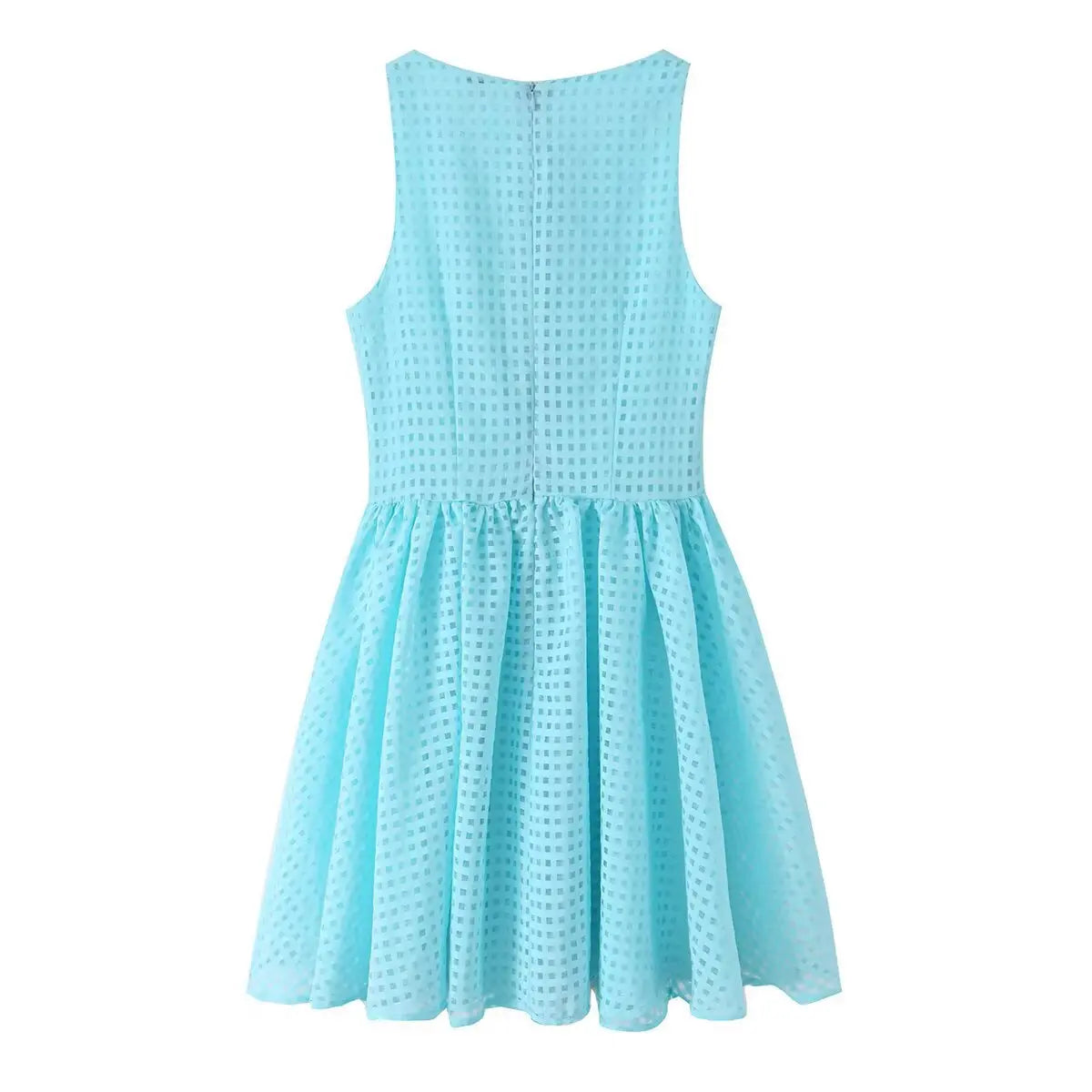 Full back sleeveless fitted waist jacquard skater mini dress