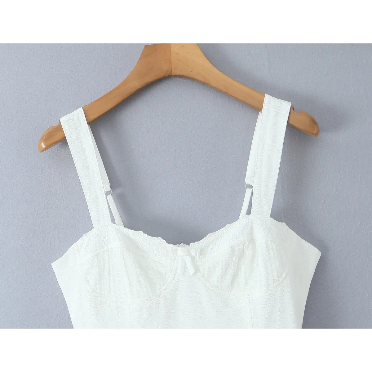 Inner back detail, full solid white lining, center back zipper and adjustable wide shoulder straps for mini ballet dress.