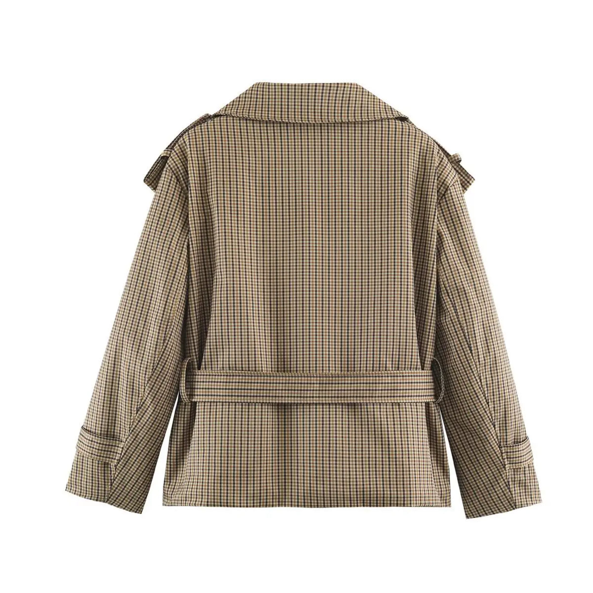 Gingham cropped trench jacket, back flat lay