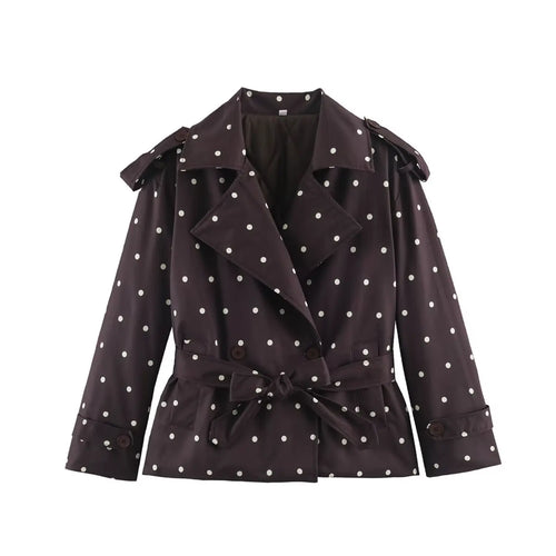 Polka dot double breasted cropped trench jacket, front flat lay
