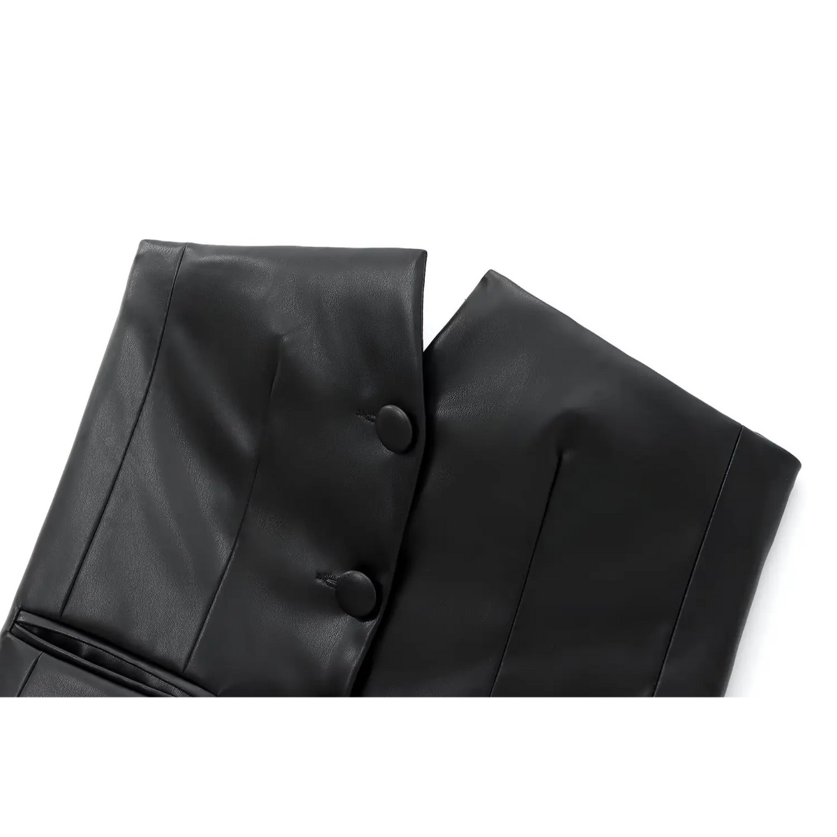 Close-up of notched neckline and front button placket
