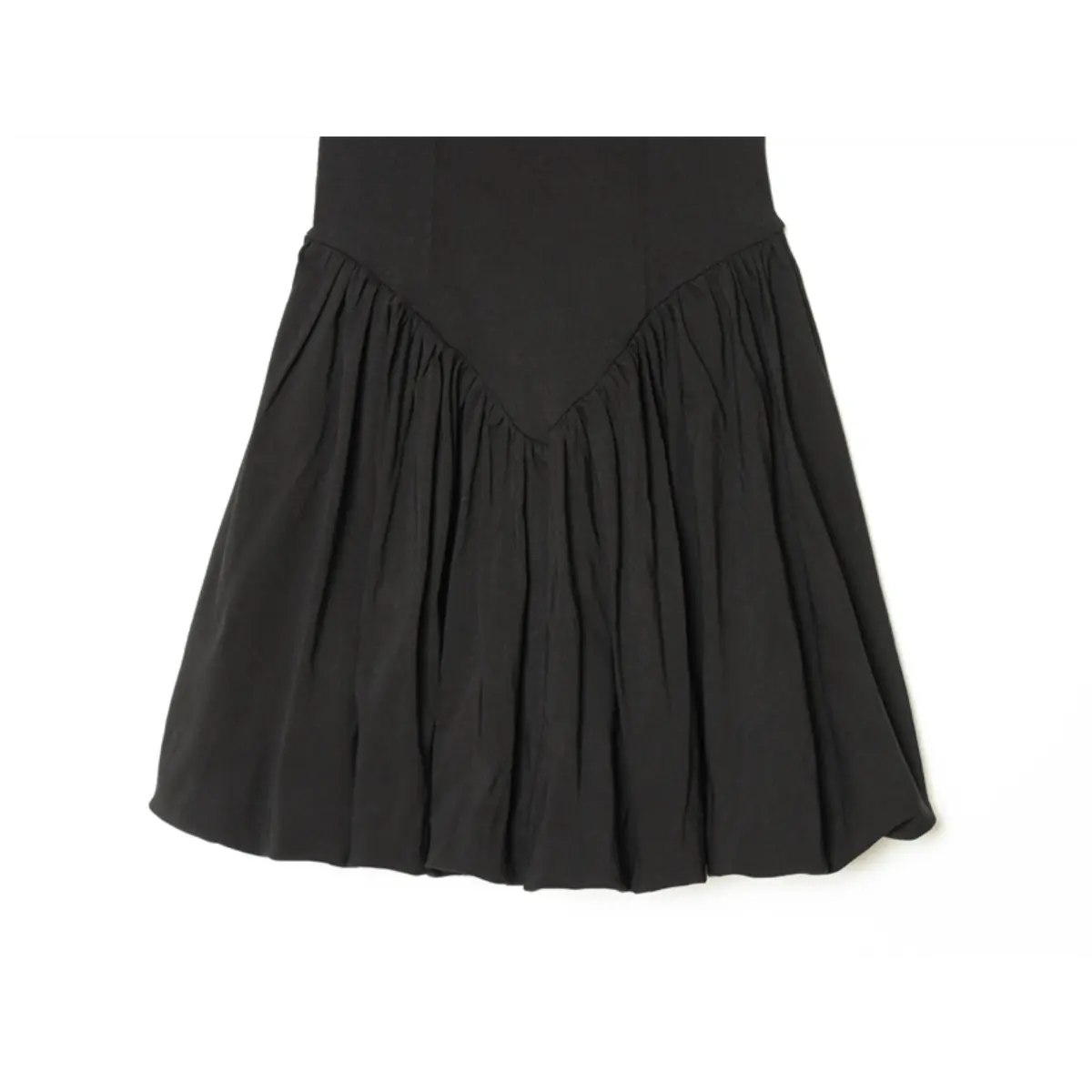 Back view of the black dress, highlighting the center back zipper and structured sleeveless bodice