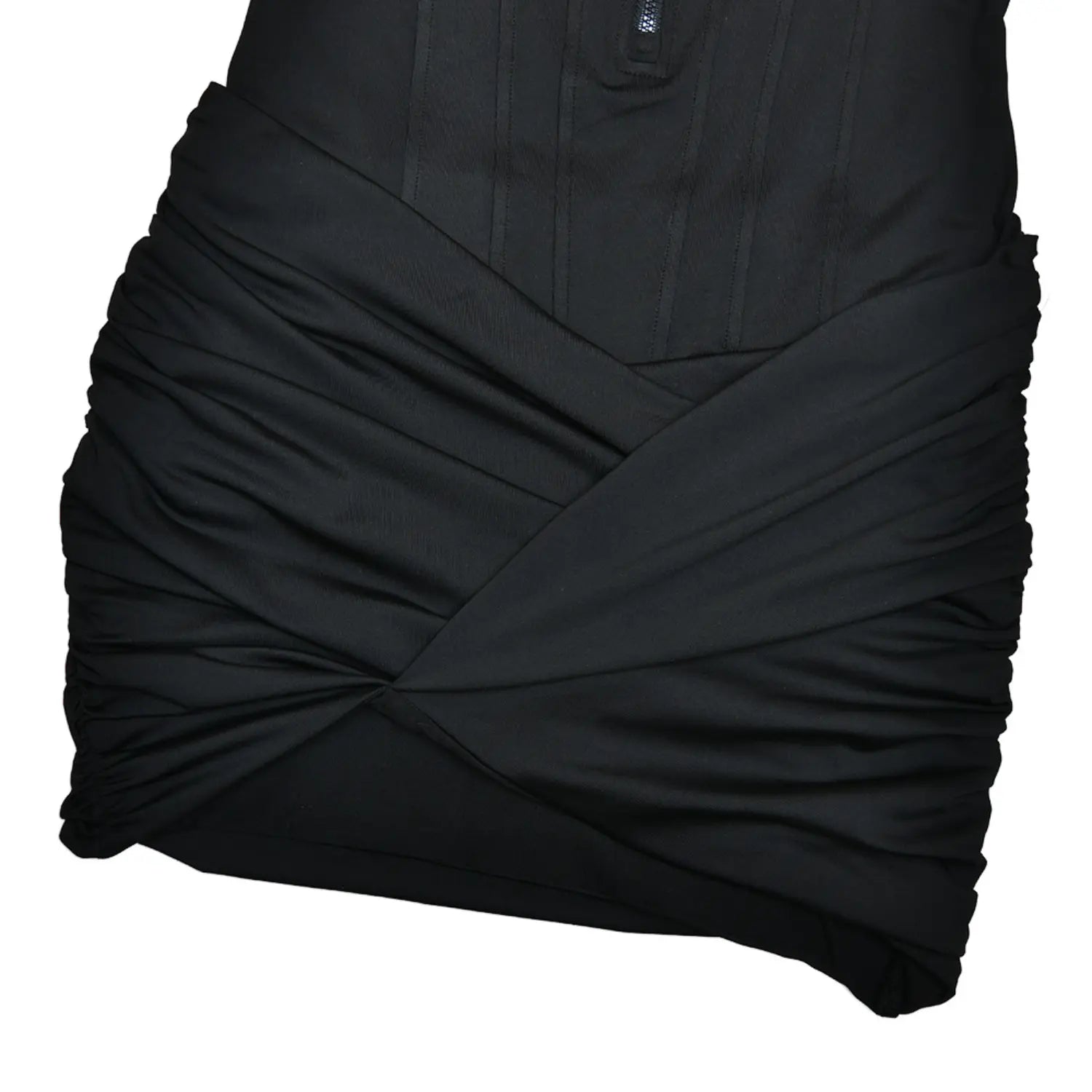 Flat lay back shot black polo collar and back fabric of short sleeve bodycon dress