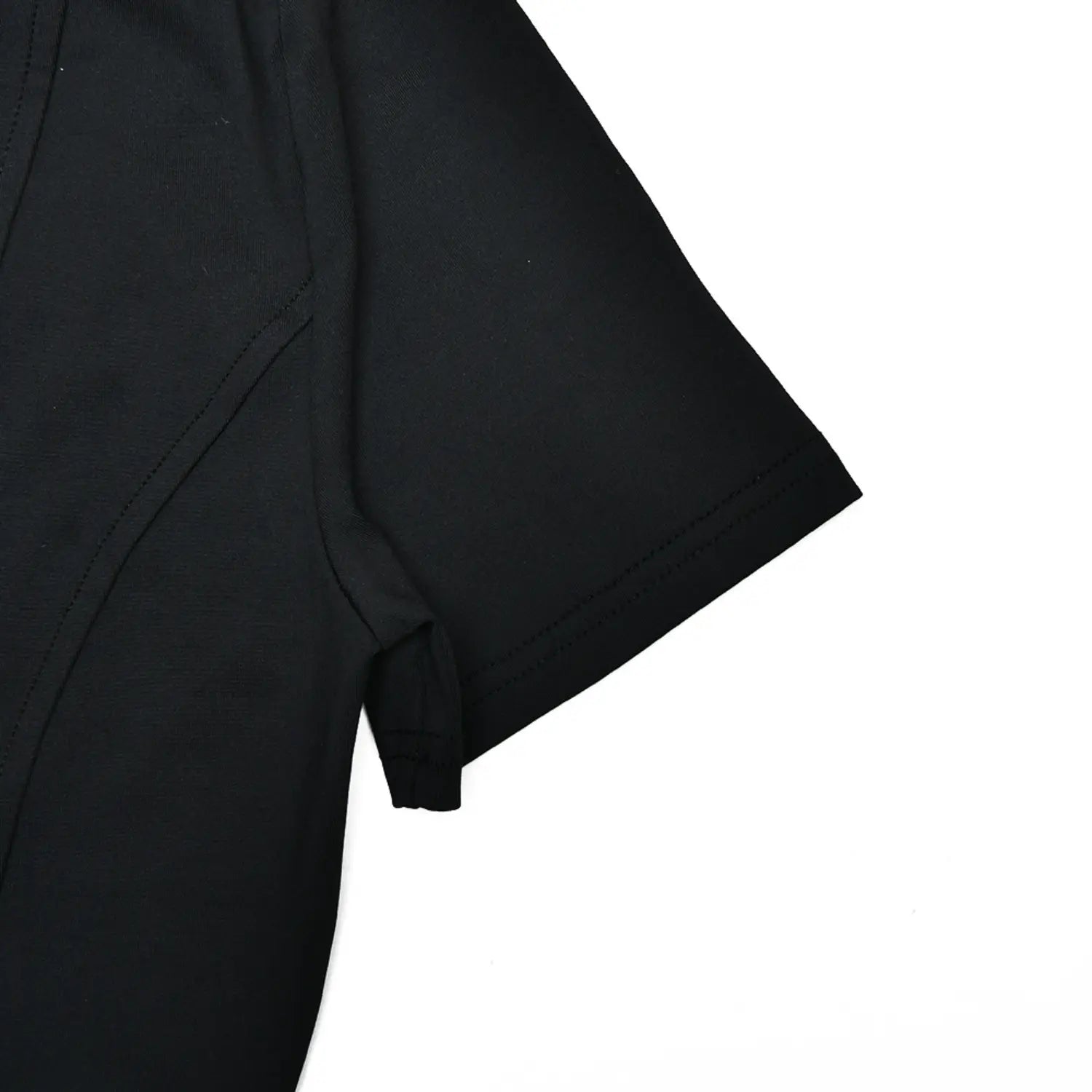 Close‑up shot black short sleeve hem and stitching seam detail of polo mini dress