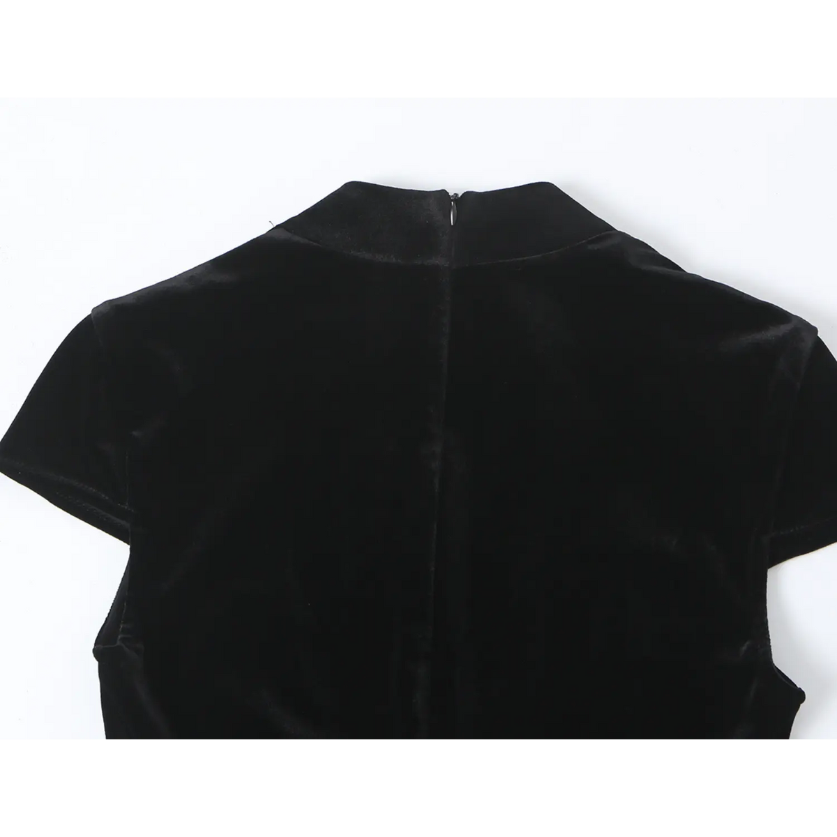 Close-up of back neckline and center zipper