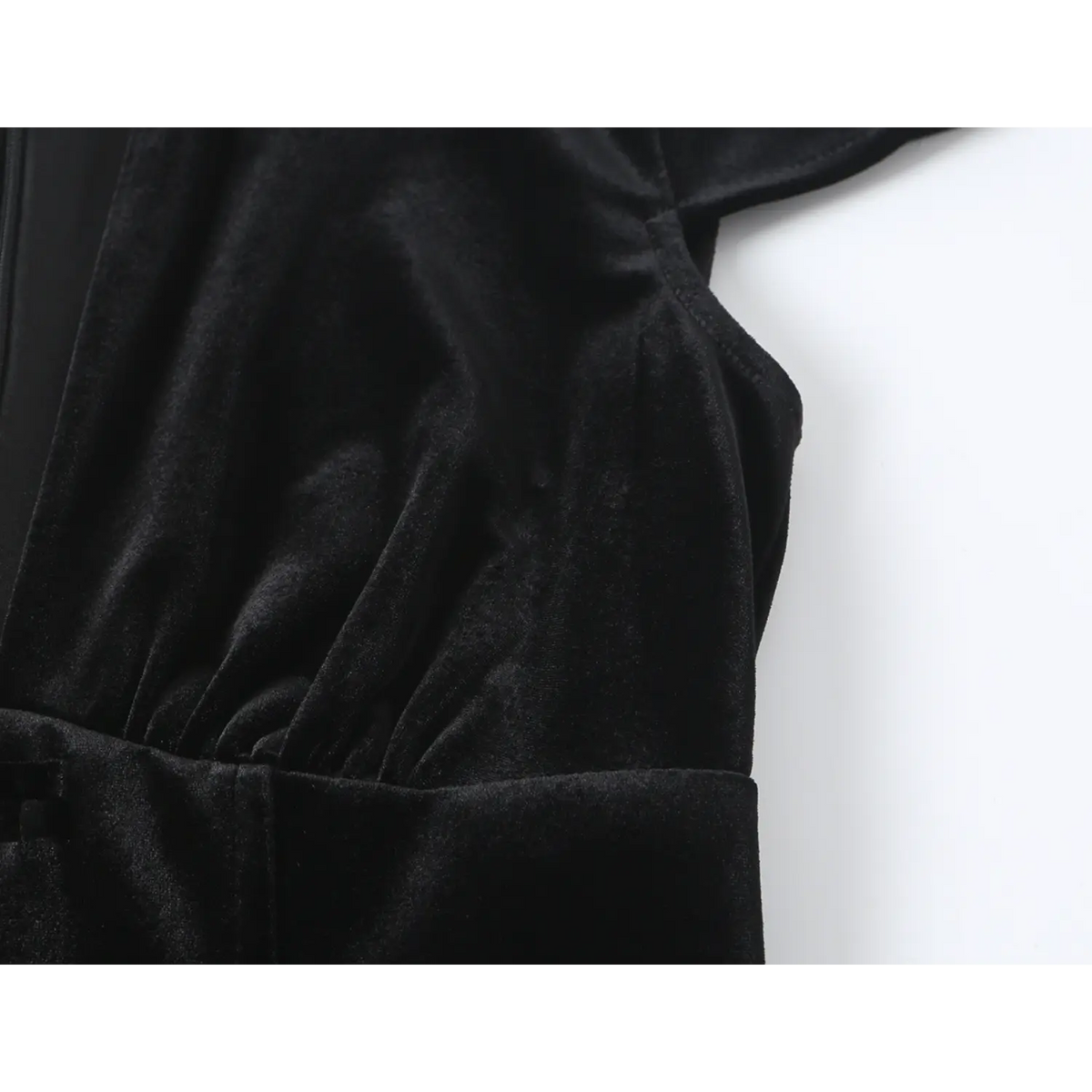 Close-up of gathered bodice and armhole detail