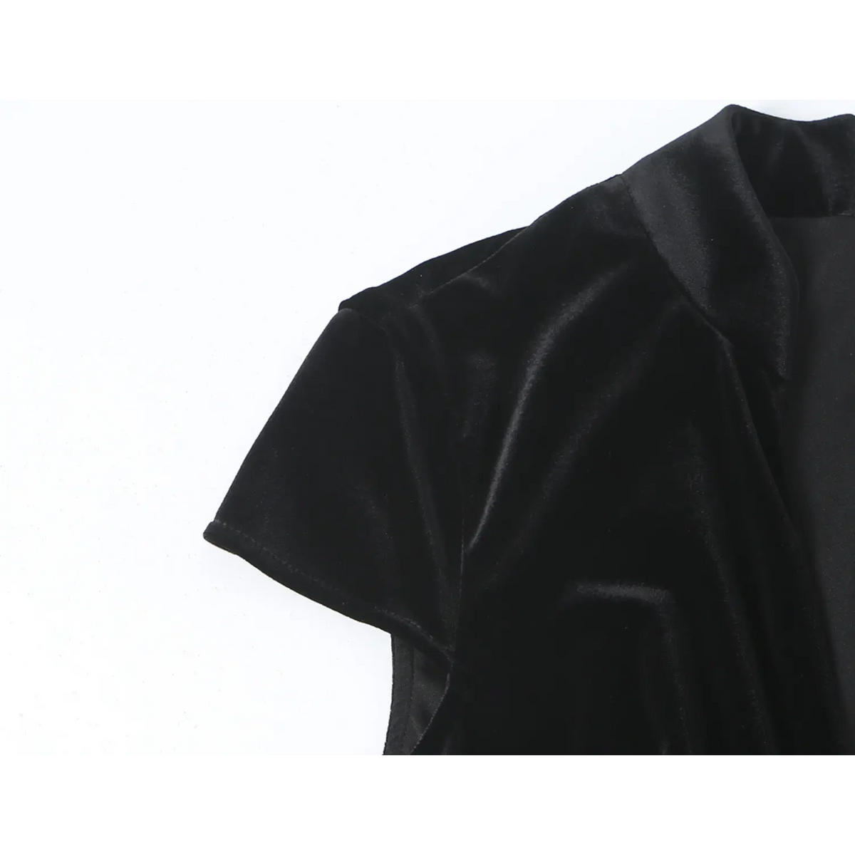 Close-up of cap sleeve and velvet fabric texture
