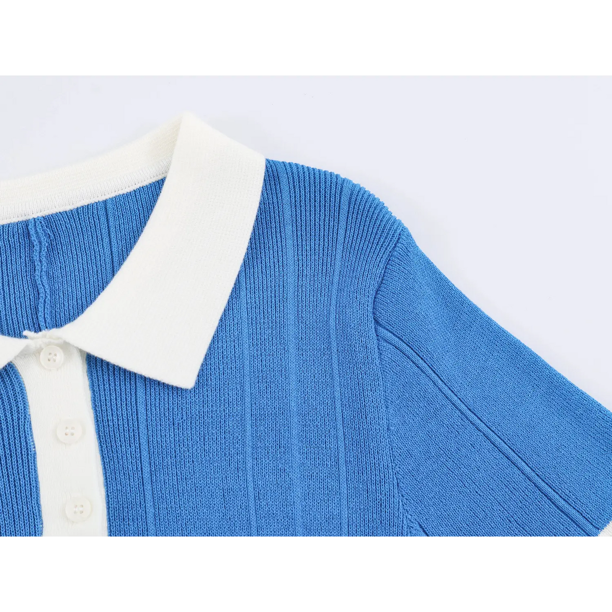 Close-up of shoulder and button placket