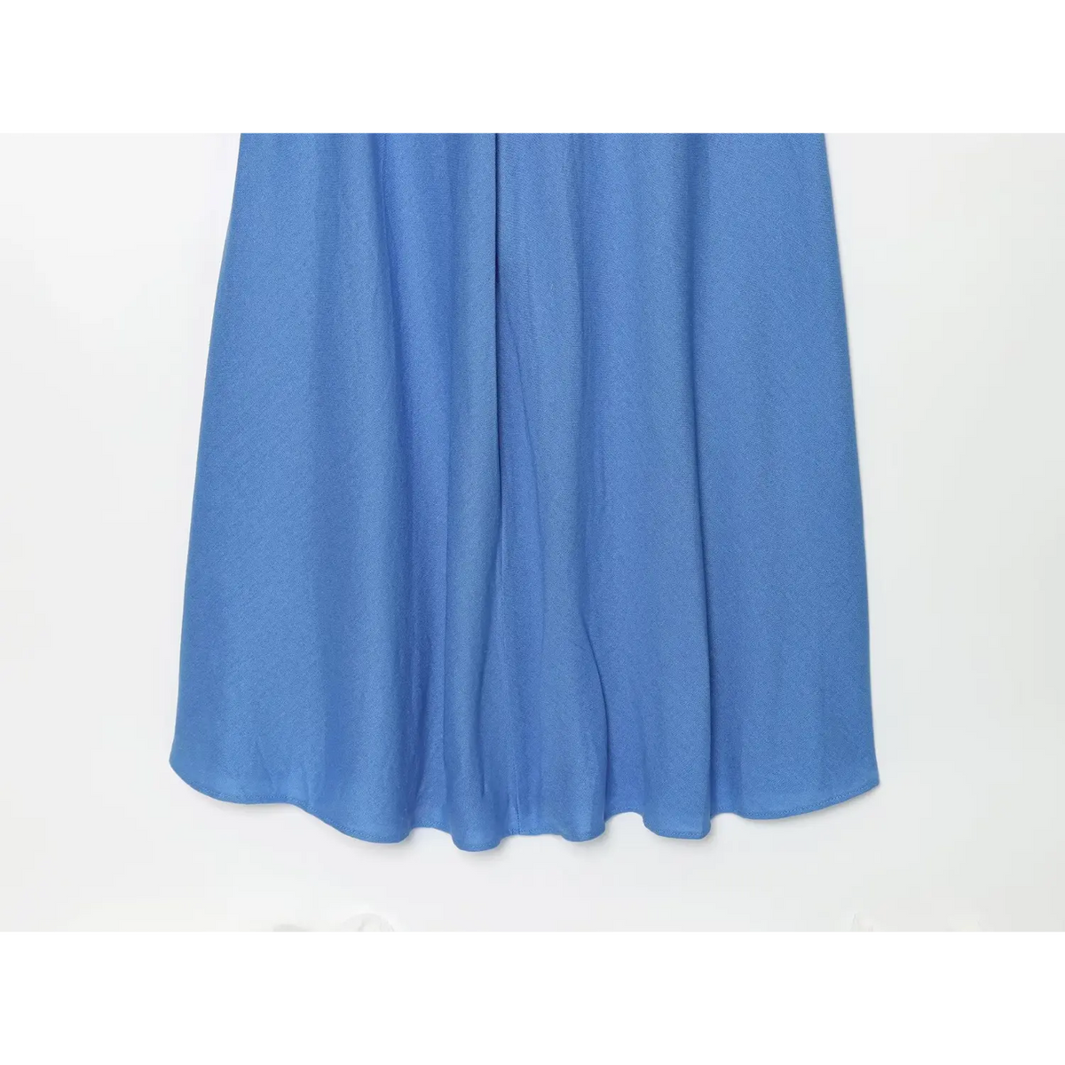 Close-up of blue A line maxi skirt and fabric