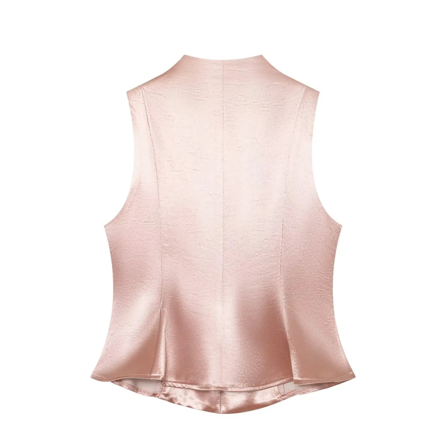 Flat lay back view blush pink textured satin tailored sleeveless vest