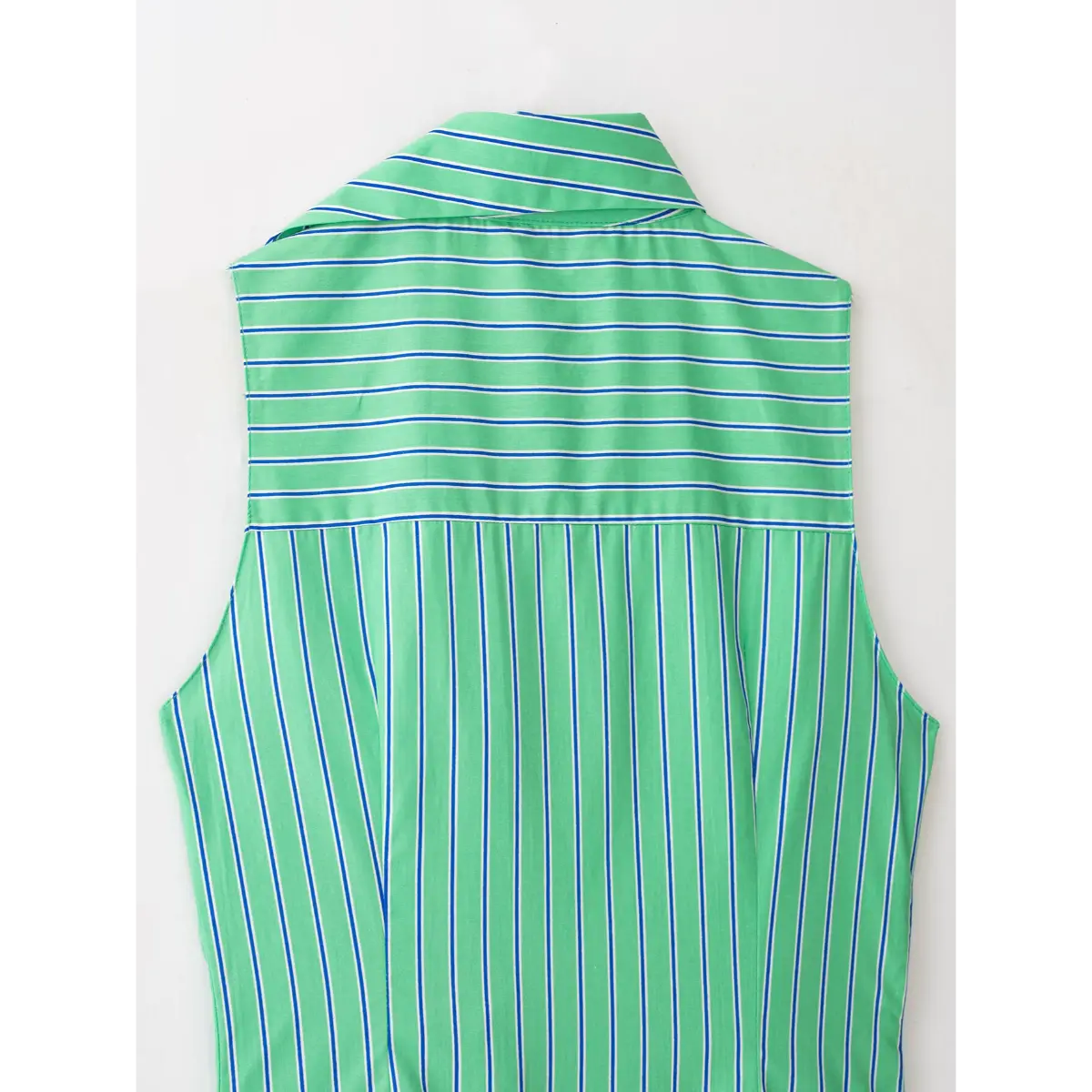 Straight bottom hem finished seam lightweight stripe woven material