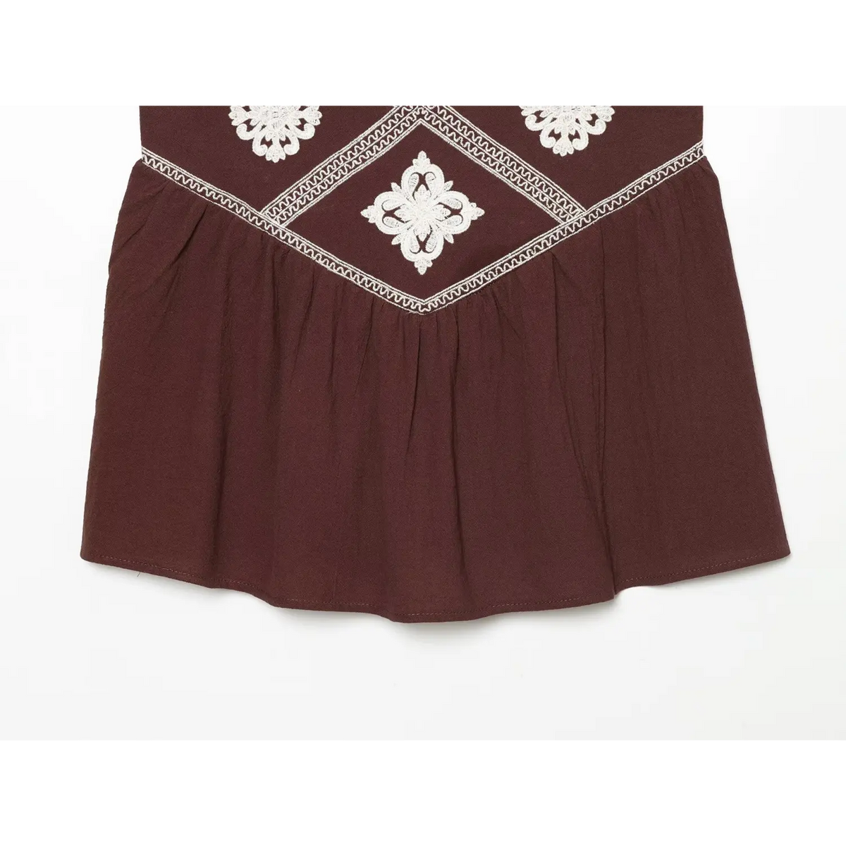 Close-up of empire waist and gathered hem