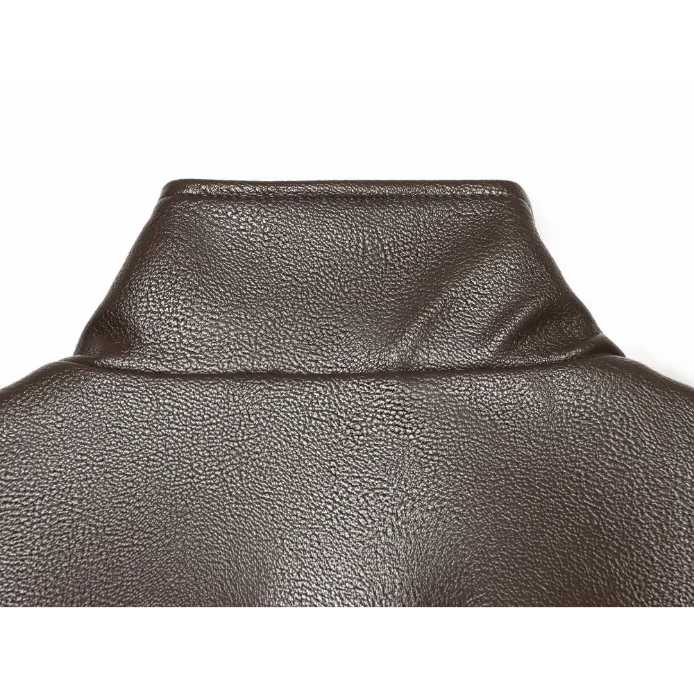 Close-up of back stand collar and leather grain