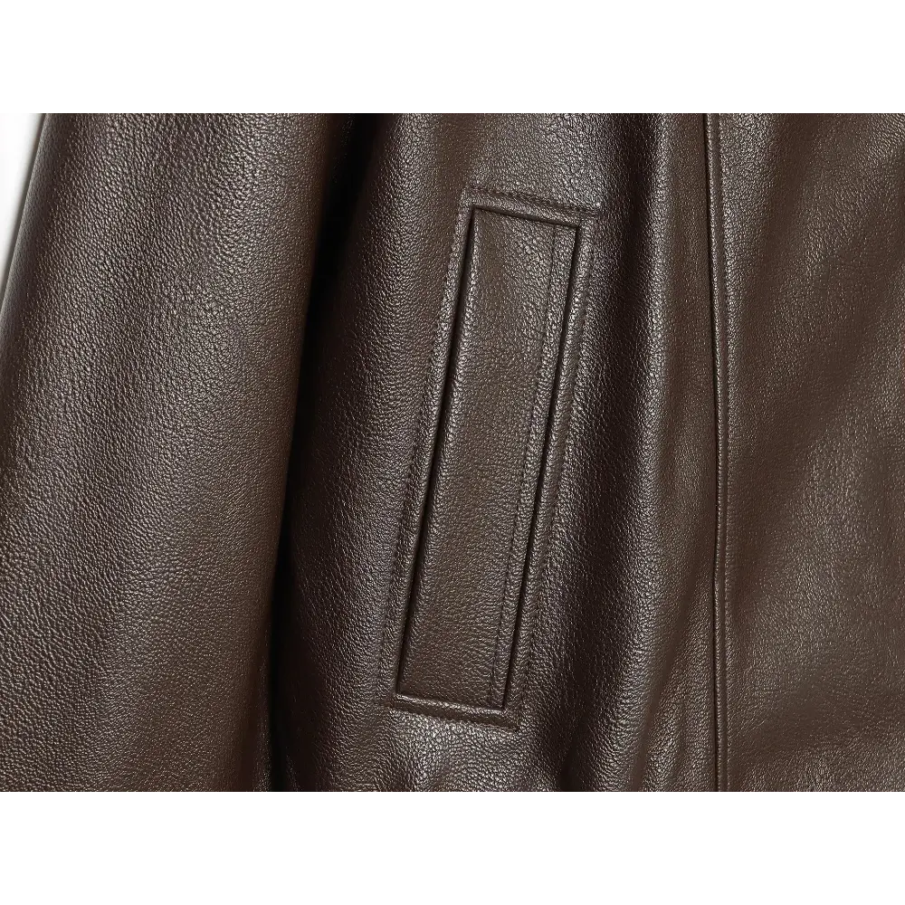 Close-up of welt pocket and leather texture