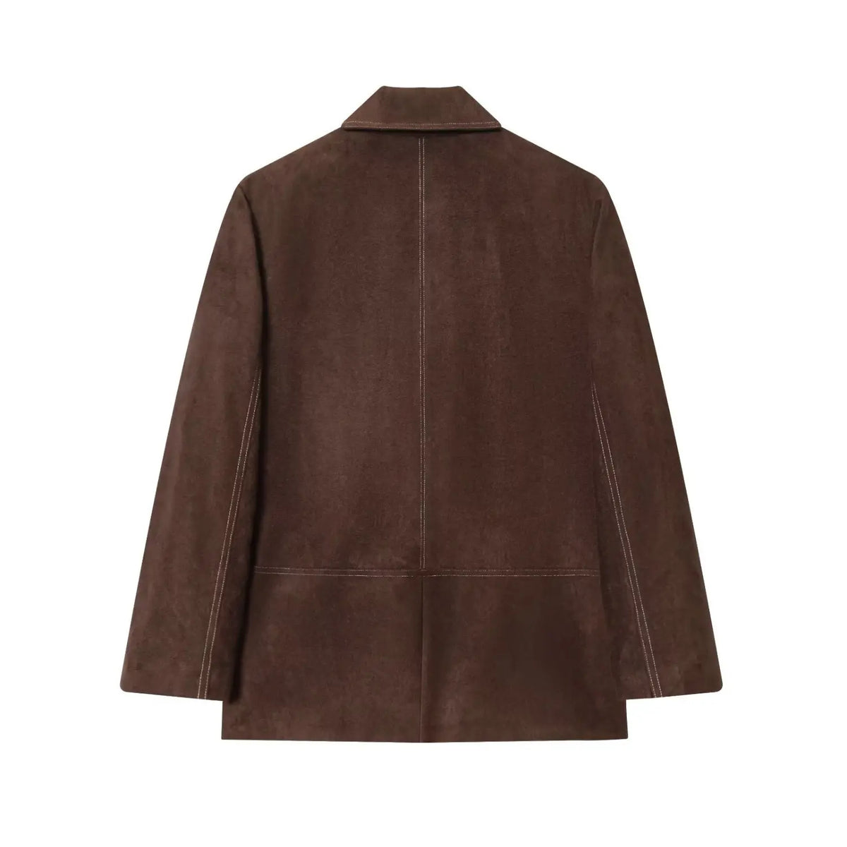 Brown faux suede contrast stitch blazer, back flat lay