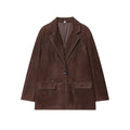 Brown faux suede contrast stitch blazer, front flat lay