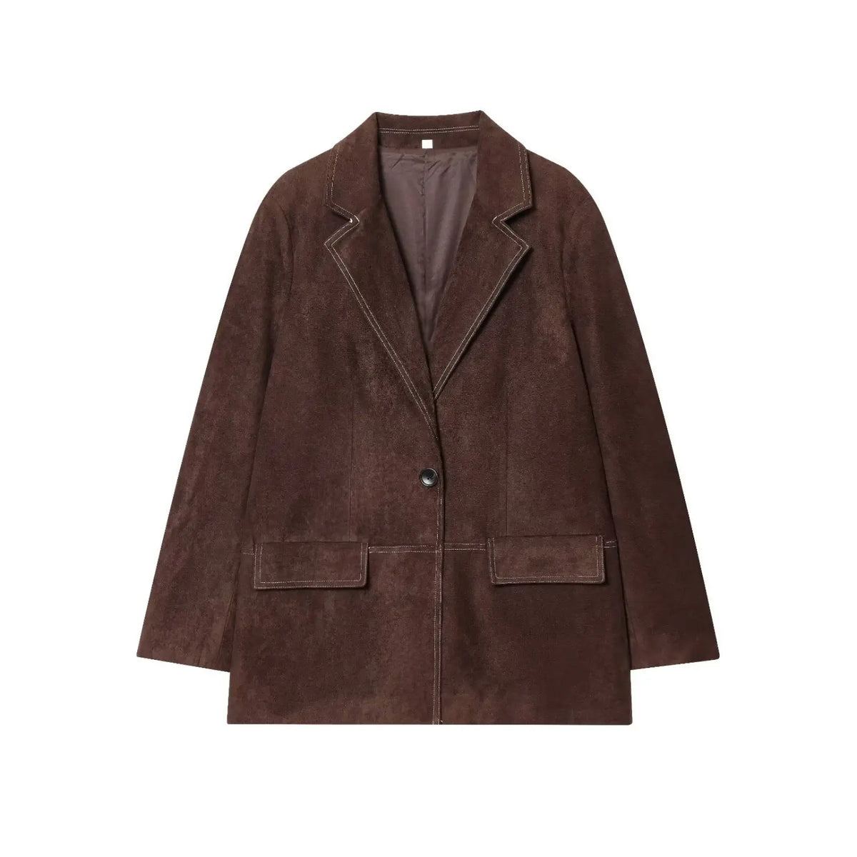 Brown faux suede contrast stitch blazer, front flat lay