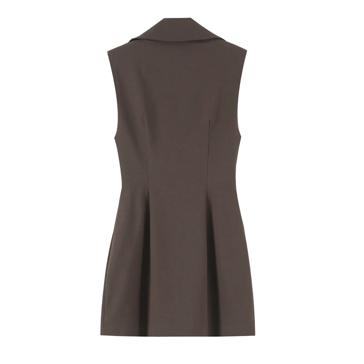 Back flat lay of brown sleeveless blazer double breasted mini dress