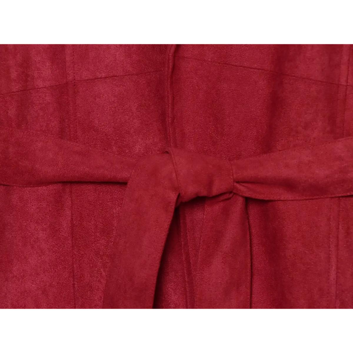 Close-up of belt knot and suede fabric