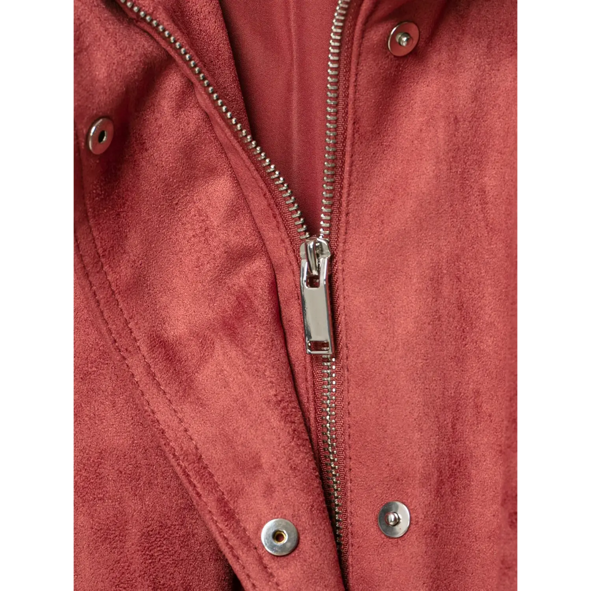 Close-up of metal zipper and snap buttons