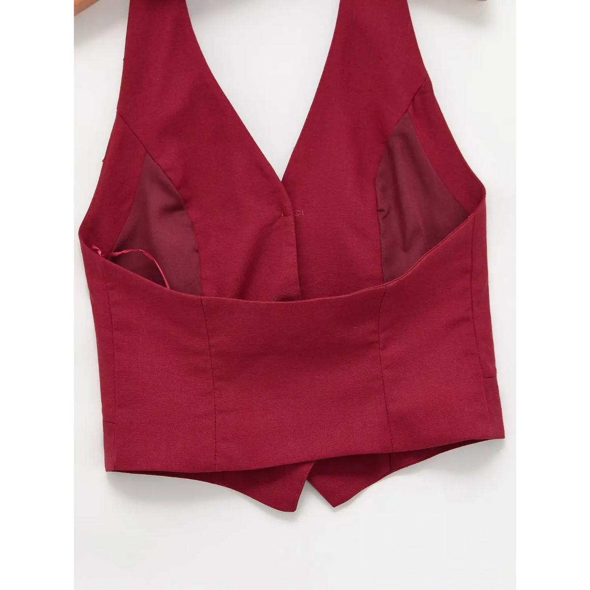 Close-up of back hem and open back