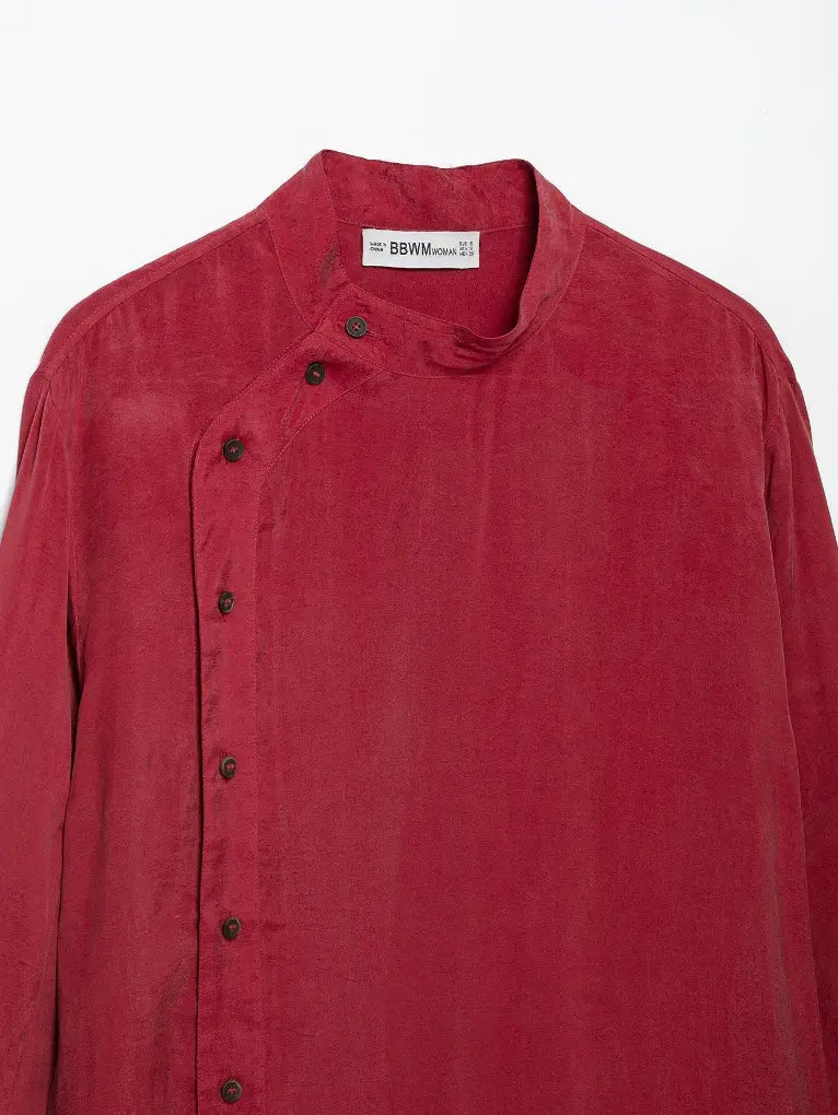 Close-up of mandarin collar and placket