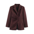 Burgundy ruched waist notch lapel bow back blazer, front flat lay