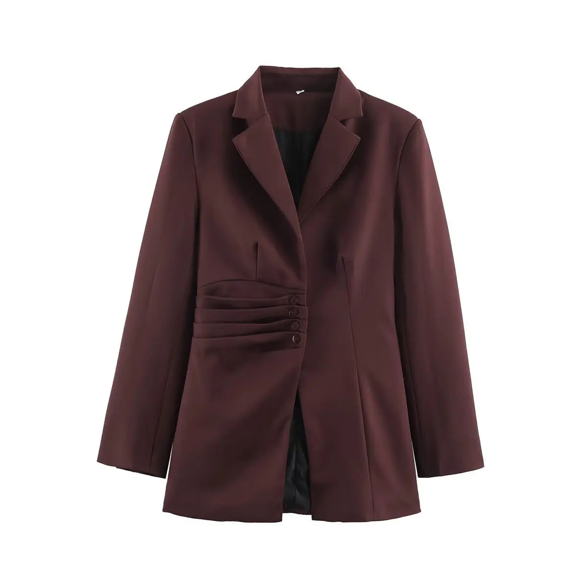 Burgundy ruched waist notch lapel bow back blazer, front flat lay