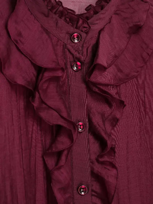 Macro close-up of ruffle placket buttons
