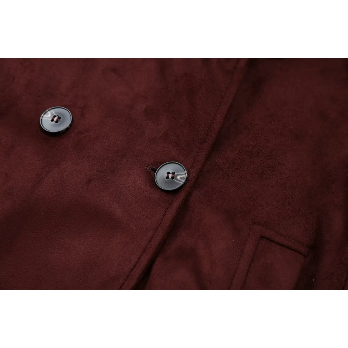 Close-up of double breasted buttons and patch pocket