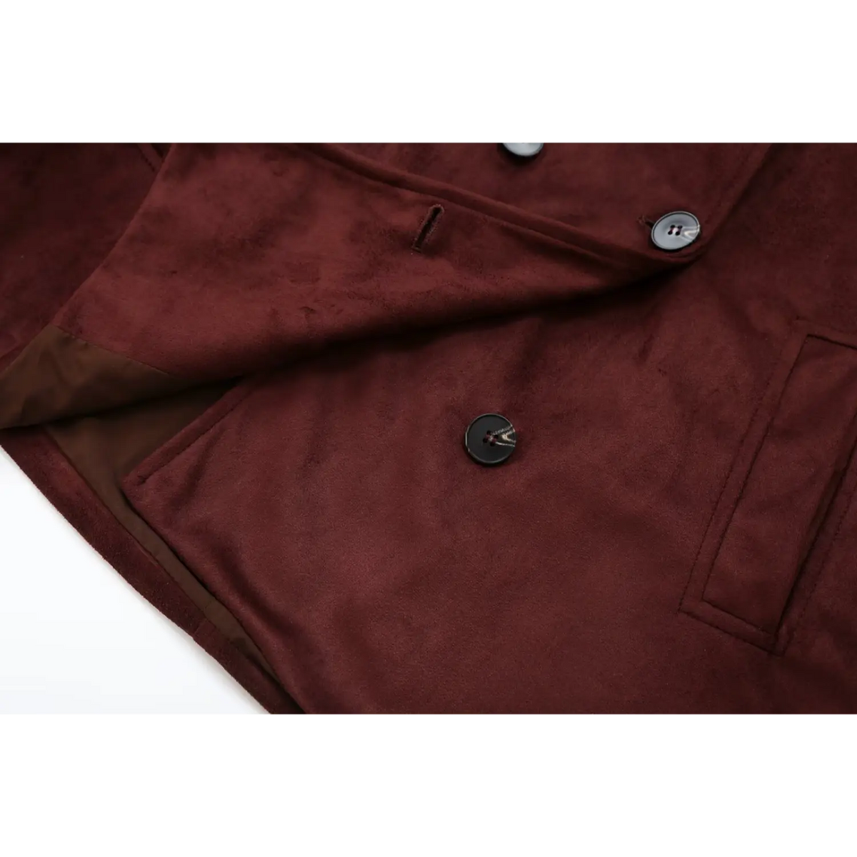 Close-up of double breasted buttons and patch pocket