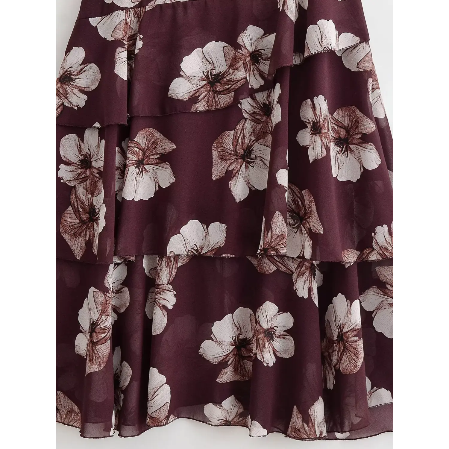 Partial close‑up of layered tiered ruffle chiffon skirt