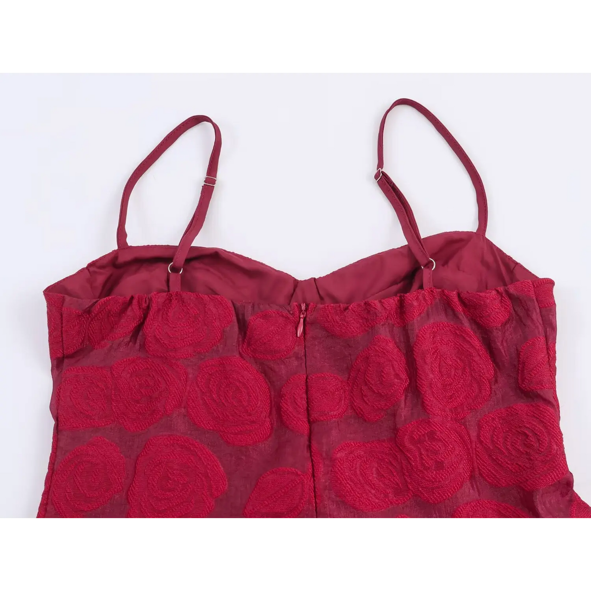 Close‑up of back bodice and thin spaghetti straps