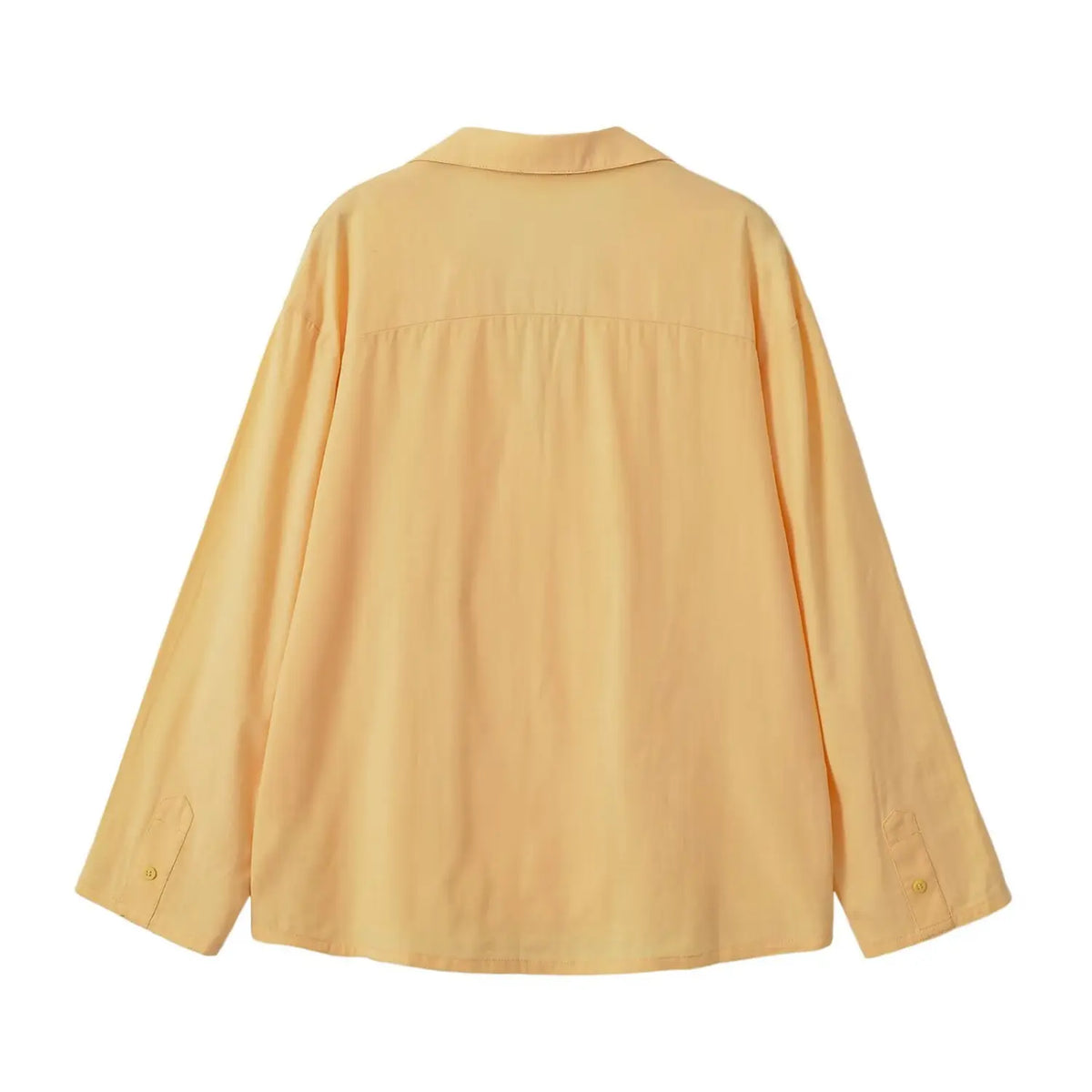 Back flat lay of butter yellow cotton linen blazer collar shirt