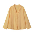 Front flat lay of butter yellow cotton linen blazer collar shirt