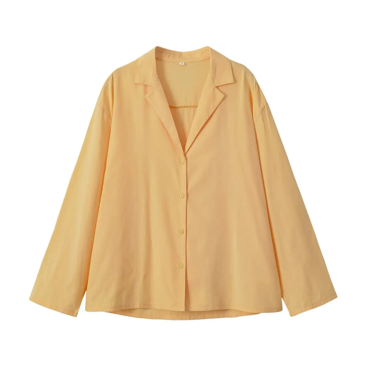 Front flat lay of butter yellow cotton linen blazer collar shirt