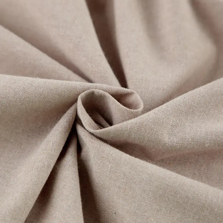 Macro close-up of camel linen-look woven fabric
