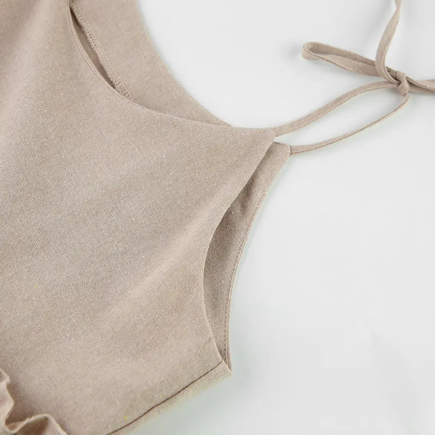 Close-up of shoulder strap and neckline seam