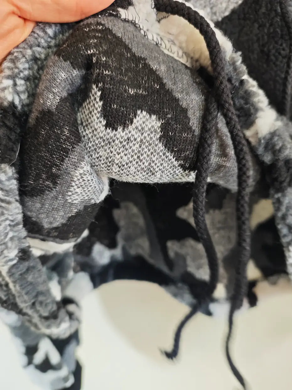 Close-up of hood lining and drawstring