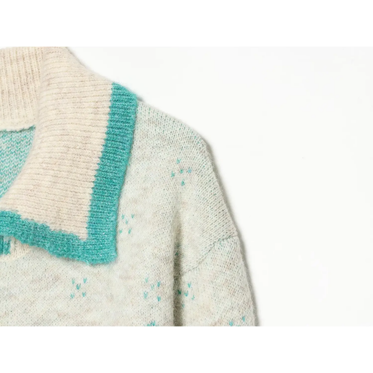 Close-up of shoulder collar and knit texture