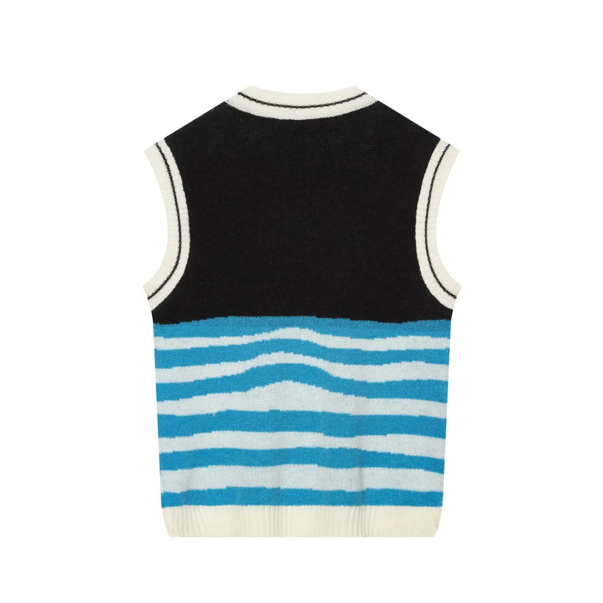 Back flat lay of cartoon dog intarsia wavy stripe sleeveless knit vest