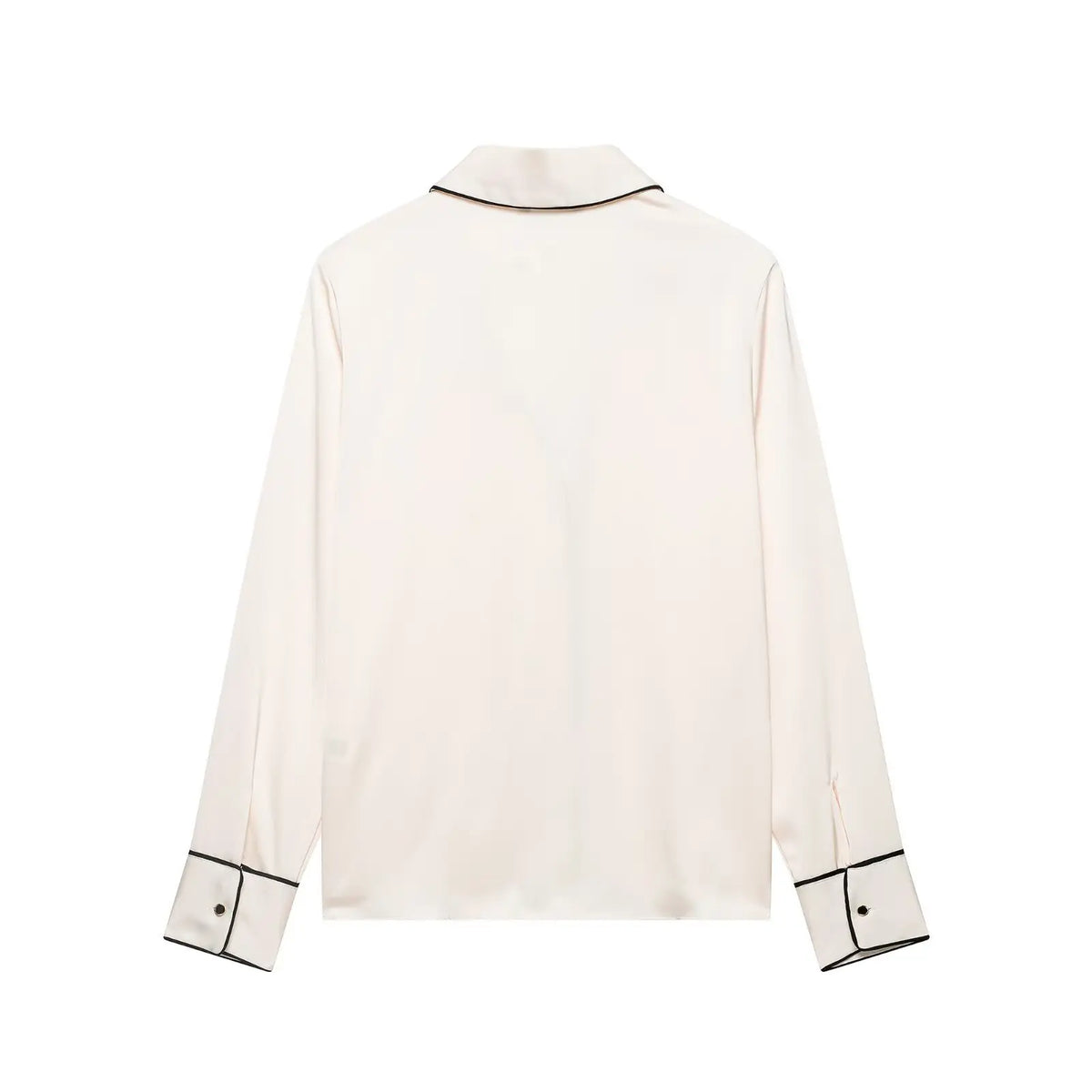Champagne contrast piping satin button front shirt, back flat lay