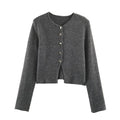 Charcoal metal button knit cardigan, front flat lay