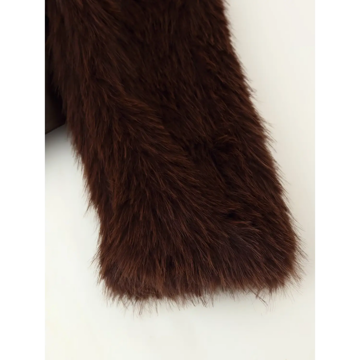 Close-up of long-pile faux fur sleeve
