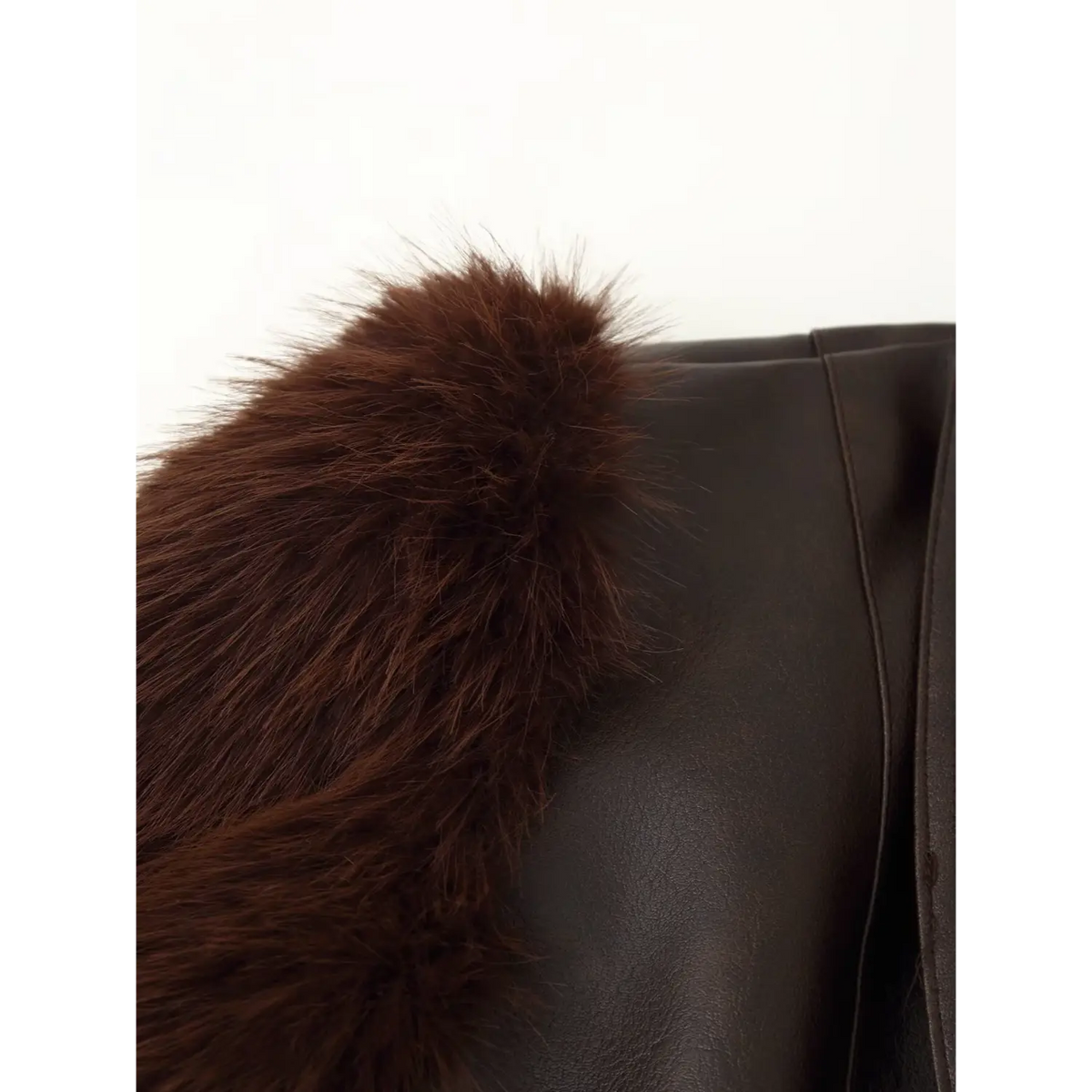 Close-up of shoulder faux fur trim