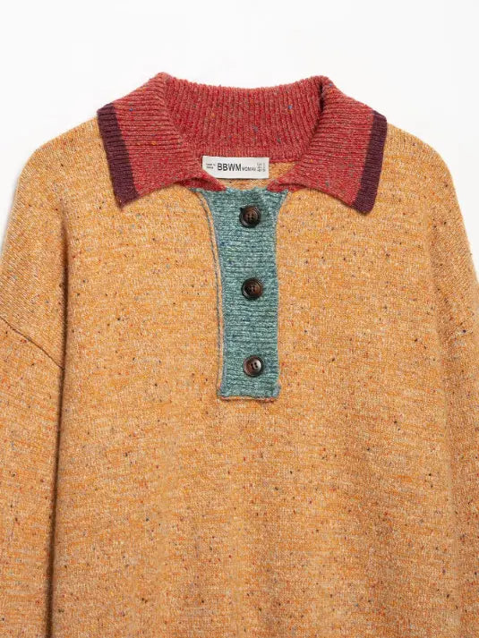 Close-up of polo collar and button placket