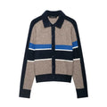 Color block striped polo collar cardigan, front flat lay