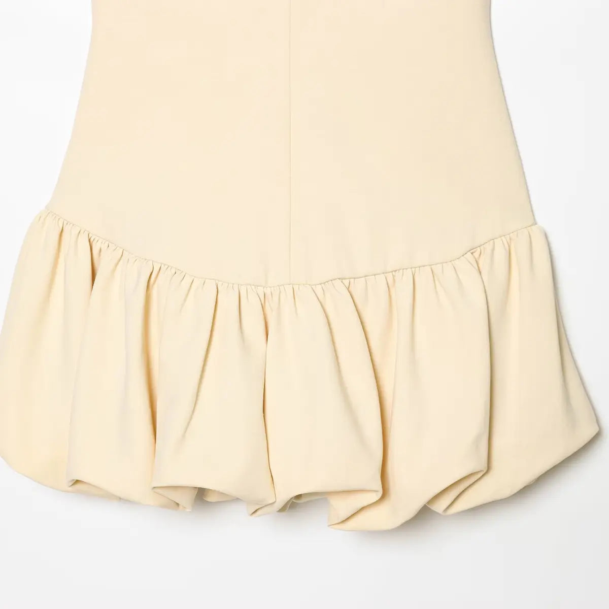 Full view of the bubble hem skirt, showing the gathered transition from the bodice.