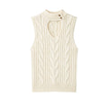 Front flat lay of cream cable knit mock neck cutout vest top