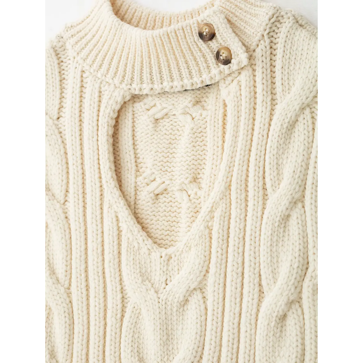 Close-up of round chest cutout neckline